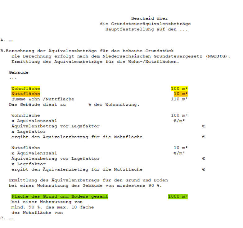 Musterauszug Grundsteuerbescheid